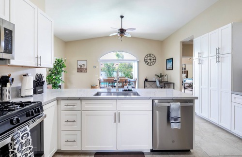Cathedral City House | Centrally Located Spacious Saltwater Pool and Spa Home