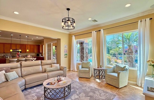 Cathedral City House | Gated Lakefront Home w/Saltwater Pool, Spa & Outdoor Paradise