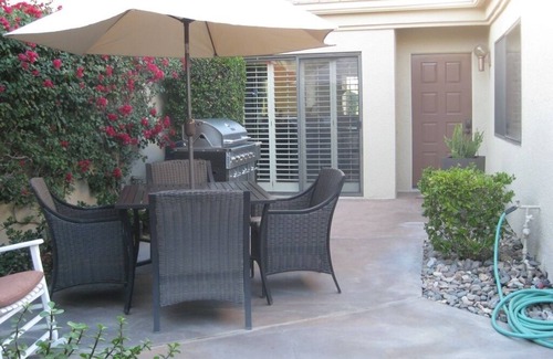 Palm Desert Condo | Stunning elevated mountain and lake views at Palm Valley Country Club!