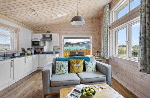 Braunton House | A stunning pet-friendly one-bedroom lodge with open plan living, private deck and hot tub.
