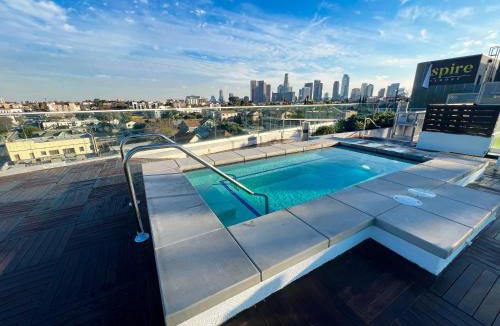 Historic Filipinotown Apartment | Downtown Los Angeles Skyline balcony view Modern Penthouse