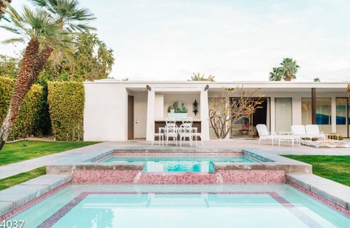 Palm Springs House | Fall Availability! Historic Villa with Famous Pink Door and Mountain Views!