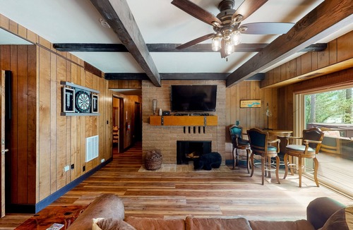 Bass Lake House | Lakefront home w/private boat dock, hot tub, gas grill, buoy, & wood fireplace