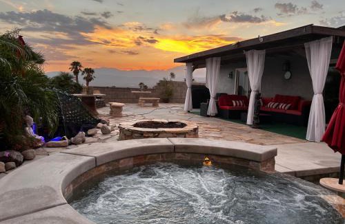 Desert Hot Springs Villa | Mineral Saltwater Solar heated Pool & Spa Oasis with mountain views and Koi pond