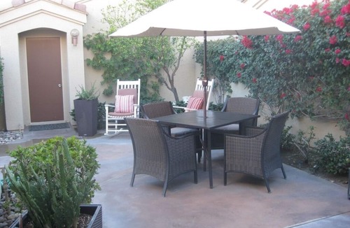 Palm Desert Condo | Stunning elevated mountain and lake views at Palm Valley Country Club!
