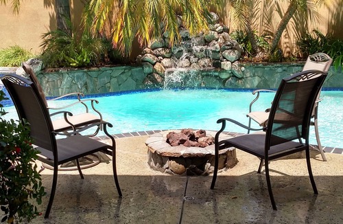Lake Forest House | Tropical Home, Heated Pool, Spa, Fire Ring, Fireplace, Central Air, Pool table