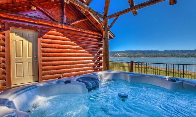 Fawnskin Cabin | Beautiful lakefront estate, hot tub, 180-degree views, game room, and BBQ grill!