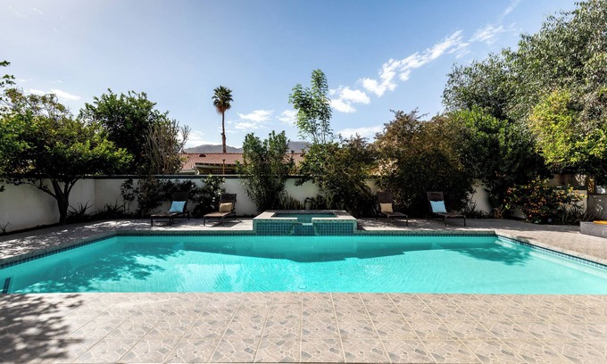 Cathedral City House | Centrally Located Spacious Saltwater Pool and Spa Home