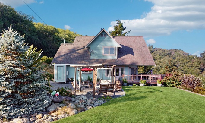 Orick House | Custom home overlooking Redwood Creek Valley - hot tub, furnished deck & firepit