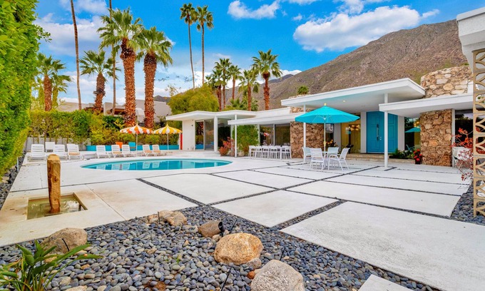 Historic Tennis Club House | Mid-century modern estate with a pool, hot tub, gourmet kitchen, and fireplace