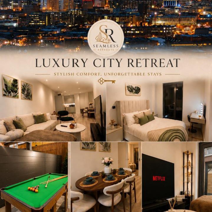 Bordesley Apartment | Luxury 1 bedroom apartment- Amazing city skyline views- free parking- pool table- city centre